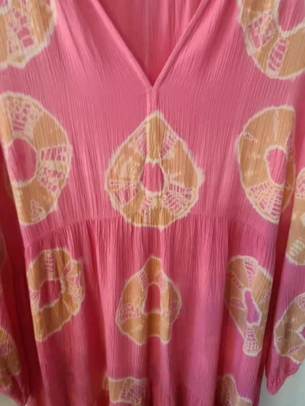 Charlie Paige Pink Tie Dye Tiered Boho Peasant Dress Long Sleeve Size L - Picture 4 of 8